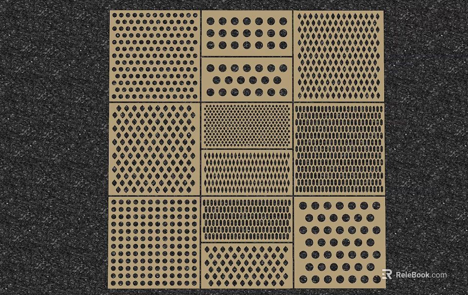 Various Perforated Metal Sheet Patterns With Different Hole Designs And Textures 3d model 