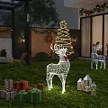 Festive Outdoor Garden Landscape With Lighted Reindeer Christmas Tree Gift Boxes And Lanterns