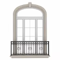 Arched Bay Window Interior Design With Decorative Metal Railing And Glass Panels