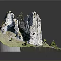 Wooden Stone Natural Landscape Model with Rock Formations and Green Grass
