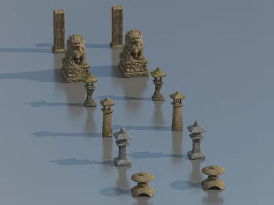 Traditional Outdoor Lights With Decorative Stone Pillar Lion Head And Various Height Designs 3d model