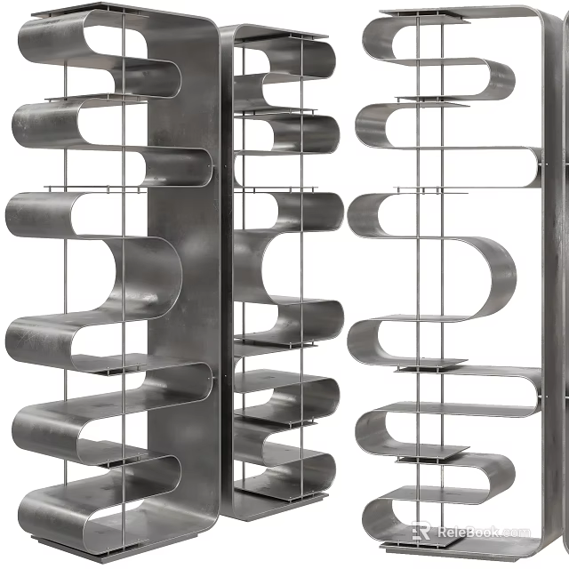 Modern Metal Shelving Unit with Curved Layers for Home Storage and 3d model 