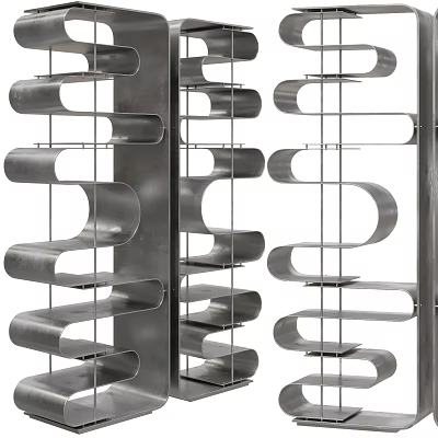 Modern Metal Shelving Unit with Curved Layers for Home Storage and 3d model