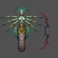 Fantasy Multi Armed Creature With Serpent Tail Green Hair And Golden Ornaments Holding Bow Weapon
