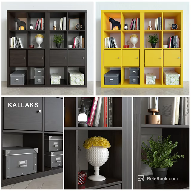 KALLAKS Storage Cabinet Shelf With Yellow Dark Gray Drawers Plants Books Decor For Home Organization 3d model 