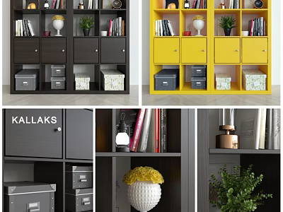 KALLAKS Storage Cabinet Shelf With Yellow Dark Gray Drawers Plants Books Decor For Home Organization 3d model