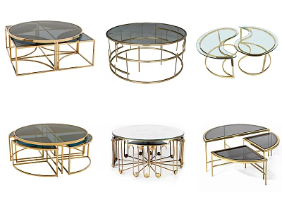 Modern Coffee Tables In Various Designs With Golden Frames And Glass Tops 3d model