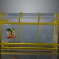 Yellow Frame Transparent Glass Display Structure With Character Sticker Design