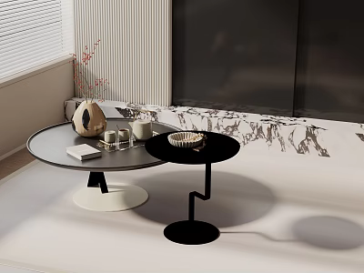 Modern Living Room Sofa And Coffee Table Set With Round Glass Top And Decor Items 3d model