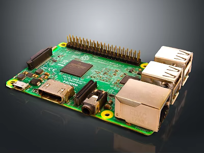 Single Board Computer With Green Circuit Board USB Ports HDMI Port GPIO Pins And Microchip 3d model
