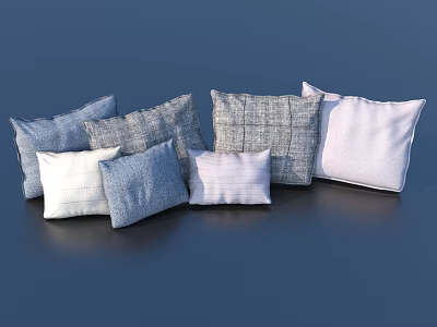Blue Gray And White Decorative Throw Pillows With Plaid Striped And Solid Textured Fabric 3d model