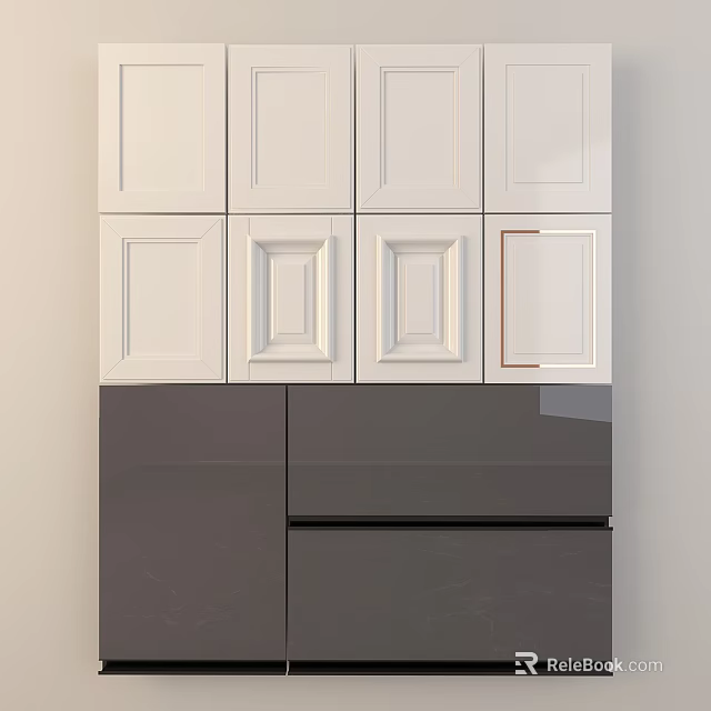 Wardrobe Doors With White Recessed Panel Design And Dark Gray High Gloss Smooth Surface 3d model 