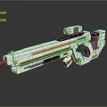 Futuristic Sci Fi Weapon With White And Orange Striped Design Scope And Ergonomic Grip