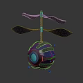Mechanical Creature With Spherical Body Blue Glowing Eye And Top Blades