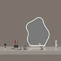 Modern White Dressing Table With Irregular Shaped Lighted Mirror And Cosmetics 3d model