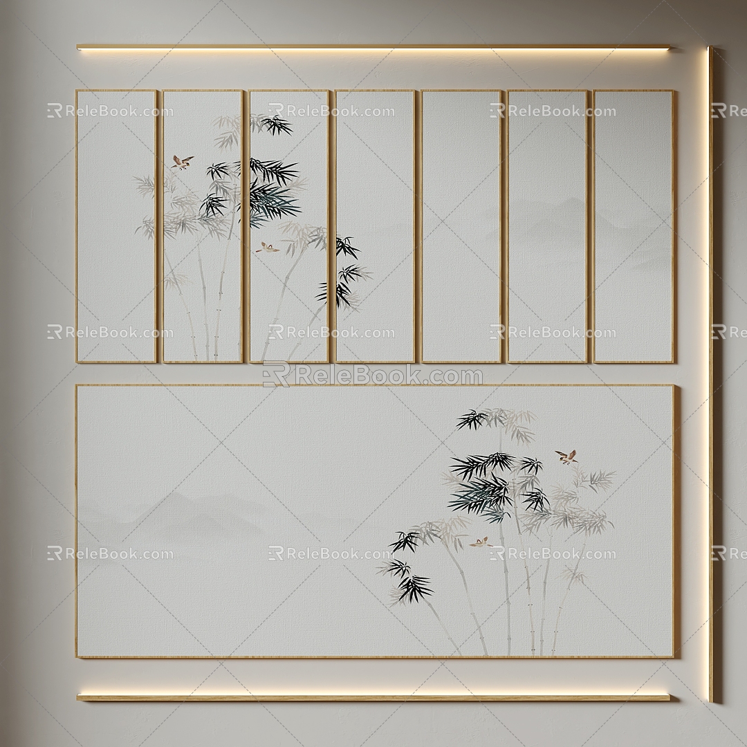 New Chinese Zen Hanging Painting Background Wall Hard Bag Tea Room Hanging Painting 3d model