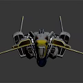 Futuristic Cosmic Spaceship With Metallic Body Yellow Thrusters And Aerodynamic Shape