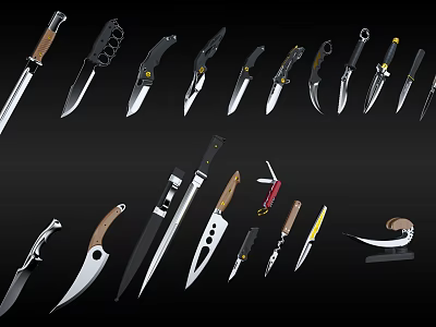 Weapons Collection Including Knives Swords Daggers and Bladed Tools with Different Designs 3d model