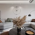 Modern Living and Dining Room Interior With Sofa Coffee Table Dining Chairs And Decorative Paintings