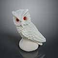 White Owl Decorative Sculpture With Red Eyes Standing On Base
