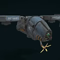 Sci Fi Metallic Aircraft With DR7 DR08 F19 8835 Markings And Yellow Propeller