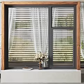 Cozy Bay Window Interior With White Curtains Blinds Vase Flowers Book And Potted Plant