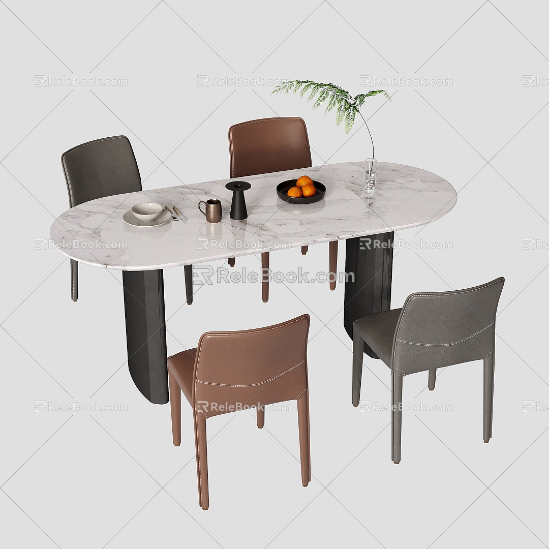 Modern Dining Table and Chair Marble Dining Table Leather Dining Chair Single Chair 3d model