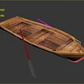 Traditional Wooden Rowing Boat With Blue Handled Oars And Classic Design