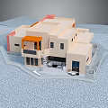Cartoon Style Modern House Scene With Beige Exterior Orange Balcony And Surrounding Path