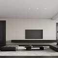 Modern Living Dining Room Interior With Dark Paneled Walls Sofa Coffee Table And Abstract Art