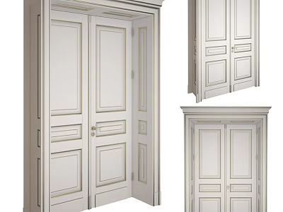 White Hinged Doors With Panel Design And Multiple View Details 3d model