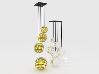 Modern Decorative Chandelier With Gold White Spherical Shades And Hanging Metal Frame Design 3d model