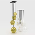 Modern Decorative Chandelier With Gold White Spherical Shades And Hanging Metal Frame Design