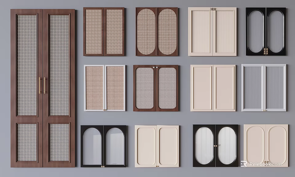 Modern Wardrobe Door Designs with Grid Patterns and Various Panel Styles 3d model 