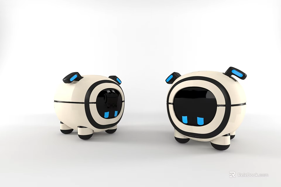 Two Cute Robot Shaped Daily Electrical Appliances With White Body And Blue Details 3d model 