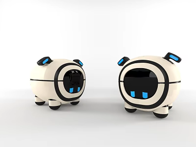 Two Cute Robot Shaped Daily Electrical Appliances With White Body And Blue Details 3d model