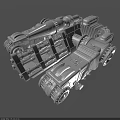 Detailed 3D Model of Mechanical Tracked Vehicle With Gears Cannon And Industrial Structure