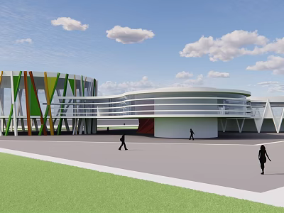 Modern Commercial Complex Architectural Design With Colorful Structures Open Plaza And Pedestrians 3d model