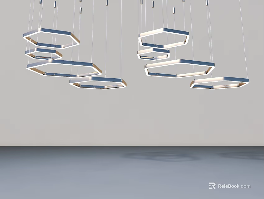 Modern Flush Door Design With Hexagonal Pendant Lights In Minimalist Space 3d model