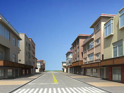 Modern Commercial Street With Spacious Road Yellow Lines Zebra Crossing And Buildings On Both Sides 3d model