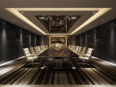 Elegant Modern Conference Room Interior With Long Table And Leather Chairs 3d model