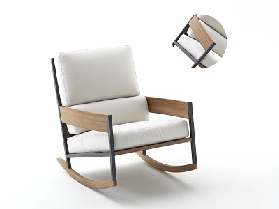Modern Stylish Leisure Rocking Chair With Wooden Frame And White Cushion 3d model