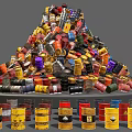 Colorful Industrial Barrels Stacked in Pyramid Shape With Yellow Drums