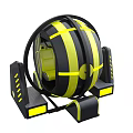 Black and Yellow Spinning Playground Equipment with Circular Wheel and Support Frames