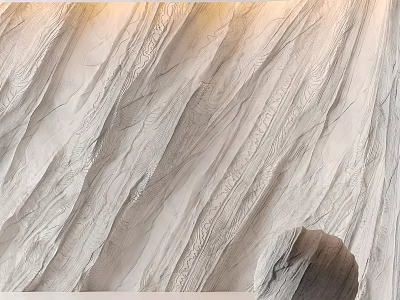 Light Colored Textured Wall Component With Carved Wavy Patterns And Stone Accent 3d model
