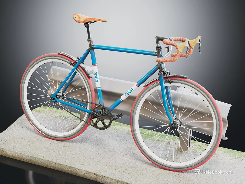 Blue Bicycle with Orange Seat Red Rims and Stylish Urban Design Features 3d model 