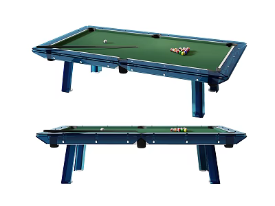 Billiard Table Sports Equipment With Green Felt Surface Blue Frame Billiard Balls And Cue Stick 3d model