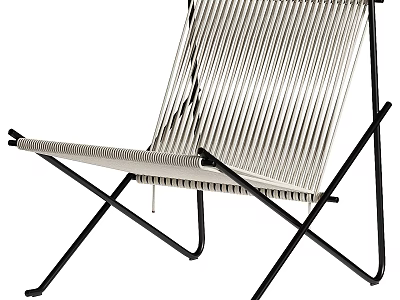 Modern Leisure Chair With Black Metal Frame Crossed Legs And White Woven Seat 3d model