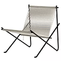 Modern Leisure Chair With Black Metal Frame Crossed Legs And White Woven Seat