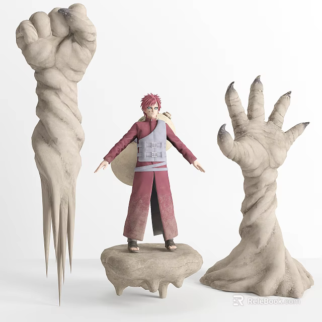 Red Haired Game Character In Red Robe Standing On Stone Platform With Rocky Arms 3d model 